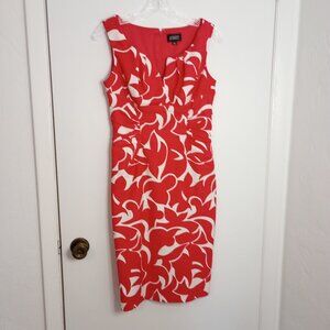 Adrianna Papell Pink & White Abstract Floral Linen Blend Sheath Dress
